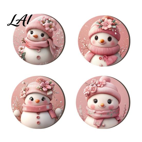 Holiday Table Decor 4/6Pcs Christmas Animal Wooden Coaster Festive Plaid Floral Round Drink Housewarming Gift Ideas Mats Decorations for Home Office