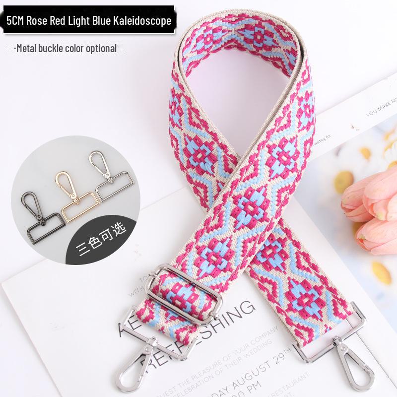 5CM Adjustable Multi-Color Women's Bag Strap - Kaleidoscope Pattern, Wide, Cross-Body