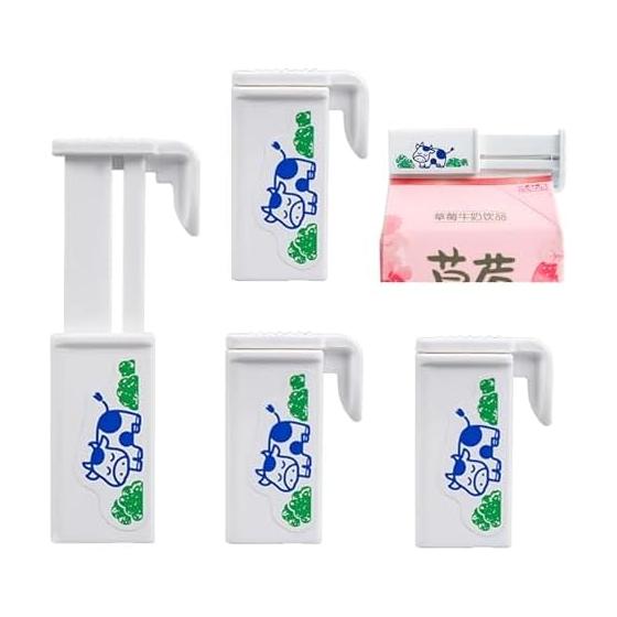 Milk carton sealing clip, milk sealing clip, 4 sealing clips, cute, leak-proof, stretchable, highly sealable, freshness preservation, pollution