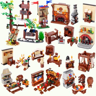 MOC Mobilier Medieval Farmacist Butoi de Vin Bar Dulap cu Pergamente Piese de Construcție Pian Raft de Cărți Hartă de Hârtie dormitoare Cărămizi Jucării