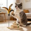 Wooden Cats Toy Set:  Turntable, Catnip Teaser Wand & Scratching Post – Ideal For Indoor Cats’ Self-Play & Care