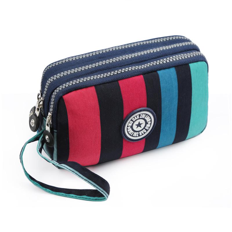 Waschbare Denim Damen Mehrfachfach-Clutch: Münz-, Make-up- und Handyaufbewahrung.