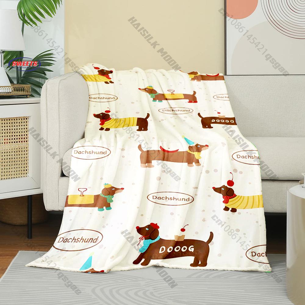 Funny Cartoon Dachshund Blanket Soft Flannel Blanket for Bed Couch Sofa Decor Blanket Birthday Christmas Gift for Son Daughter