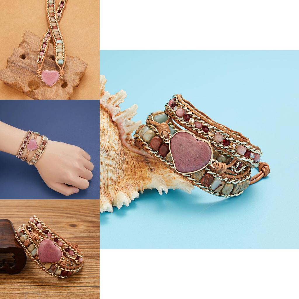 Three Layer Winding Leather Beaded Bracelet With Agate Stones For Women Gift