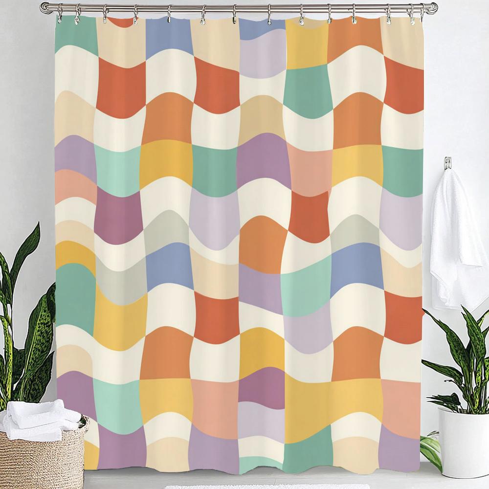 Modern Plaid Grid Print Waterproof Shower Curtain Bathroom Curtain,Hanging Curtain 12 Hooks Decoration Machine Washable
