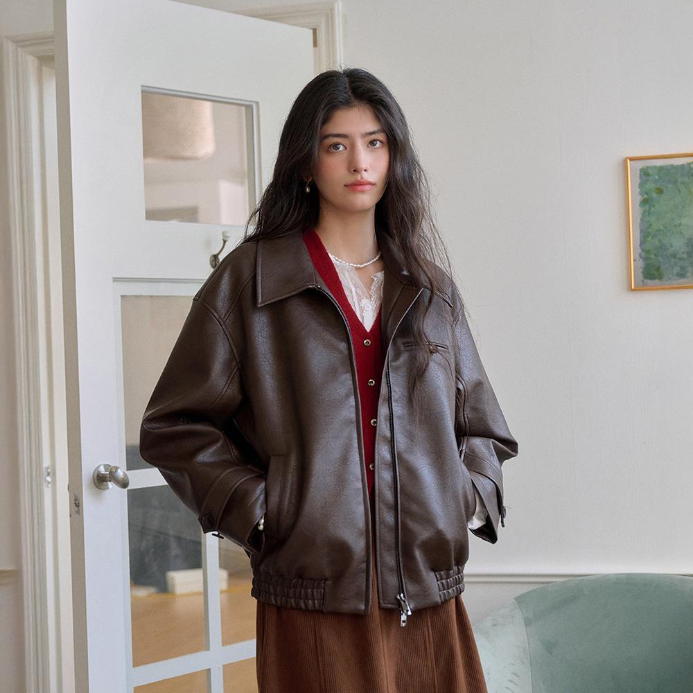 Simple Retro Sr_Silhouette Short Leather Jacket