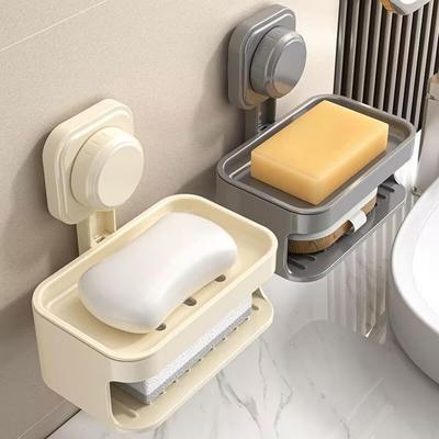 Soap Rack Double-layer Suction Cup Soap Dish with Drainage Holes for Bathroom Wall Mounted Self Draining Bathroom Accessories