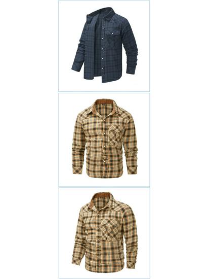 Autumn/Winter Denim Jacket with Turn-Down Collar and Flannel Plaid Shirt Coat