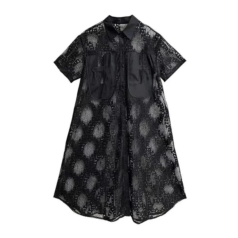 

XITAO Lace Patchwork Single Breasted Dress ZMY1190 One Size чёрный