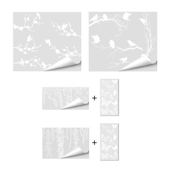 Bird Deterrent Window Clings White Spring Tree Branch Birds Hanging Vines Butterflies Static Glass Decals for Home Classroom Office Party Decoration
