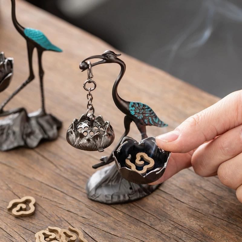 Chinese Style Incense Burner Zinc Alloy Good Symbolism Incense Holder Accessories Red-Crowned Crane Indoor Aromatherapy Gifts
