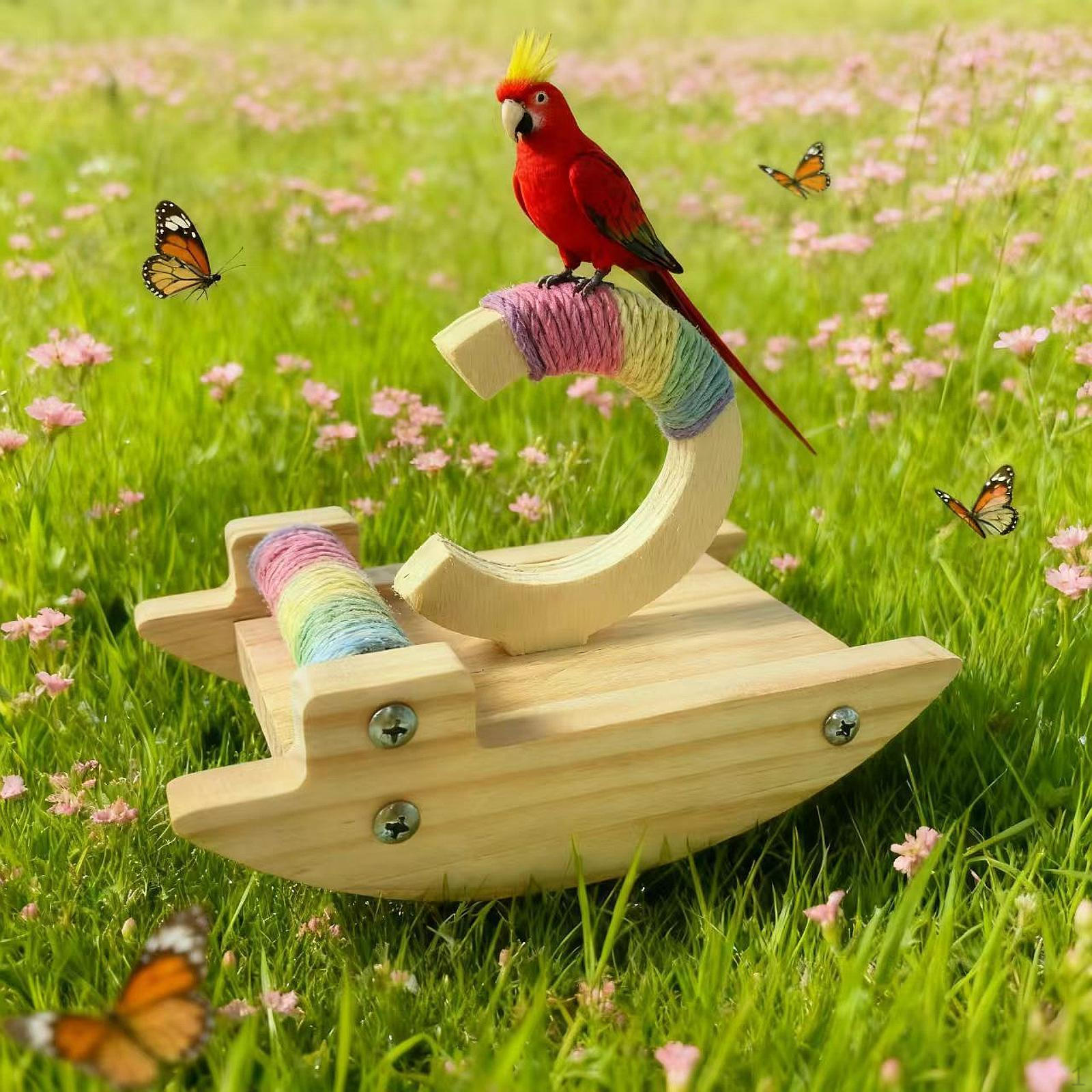 

Wooden Parrot Perch Stand, Portable Playstand, Wood Exercise Flexible Bird Training Stand