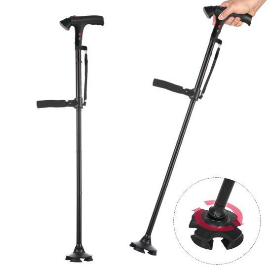 Yousheng Gehstock aus Aluminiumlegierung mit Licht, Alarm, höhenverstellbar, rutschfest, leicht, Doppelgriff, faltbar, Outdoor-Trekkingstock, Gehen