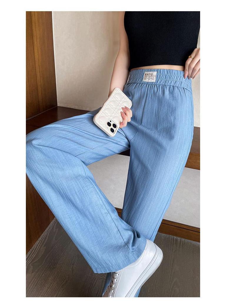 Dámské džínové kalhoty s vysokým pasem a širokými nohavicemi z Tencelu - Léto 2024 Chladivé splývavé kalhoty z ledového hedvábí