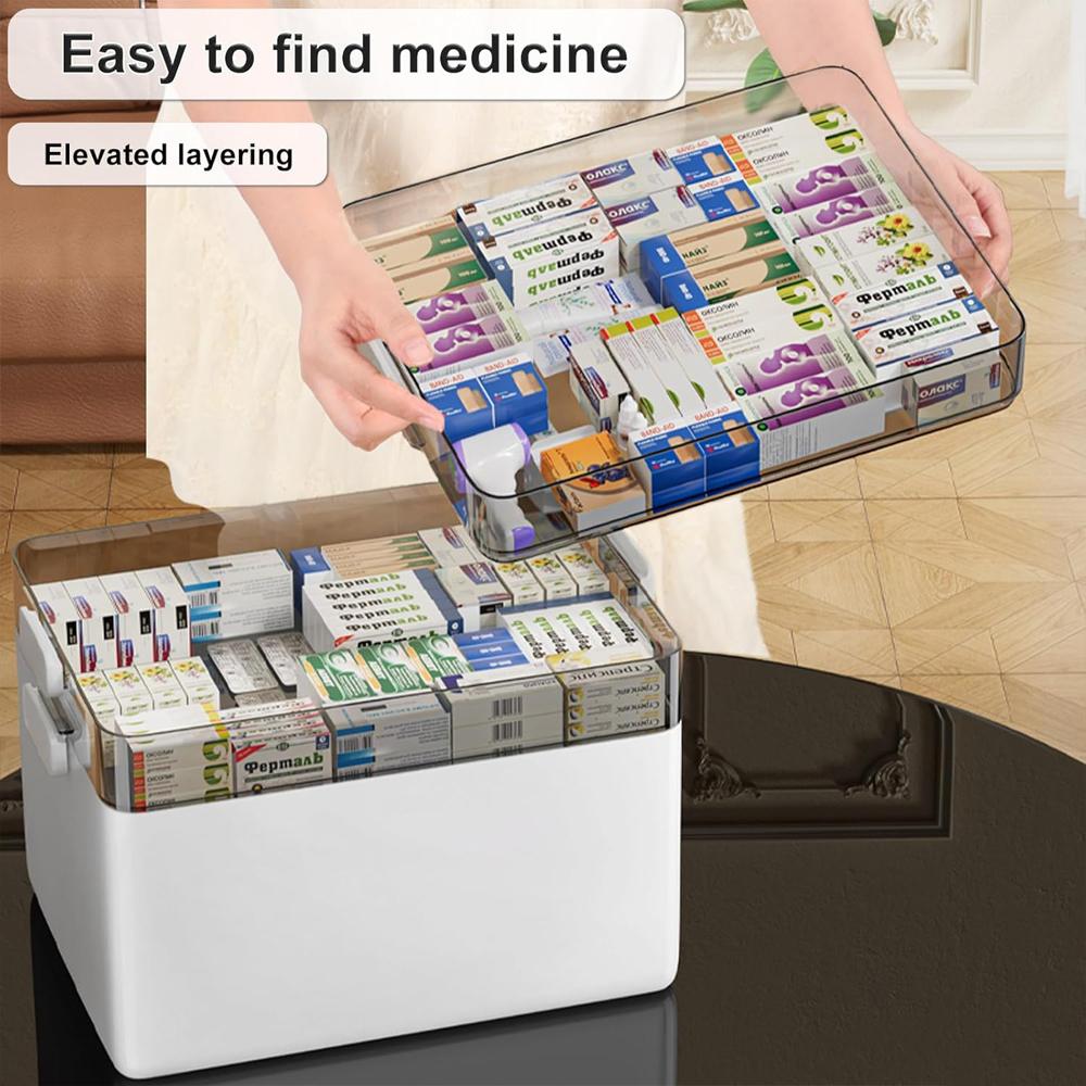 3-Tier Medicine Storage Box - First Aid Kit Storage with Moisture-Proof Shading Design Portable Medicine Storage Box with Handle
