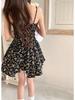 Spring/Summer 2026 Black Floral Tea Dress - Women's Short Camisole Skirt