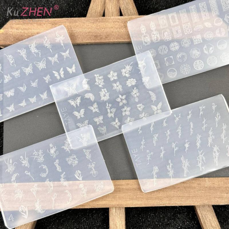 1PC Butterfly Flower 3D Silicone Nail Art Mold DIY Vintage Flower Frame Floral Design Transparent Relief Template Manicure Tools