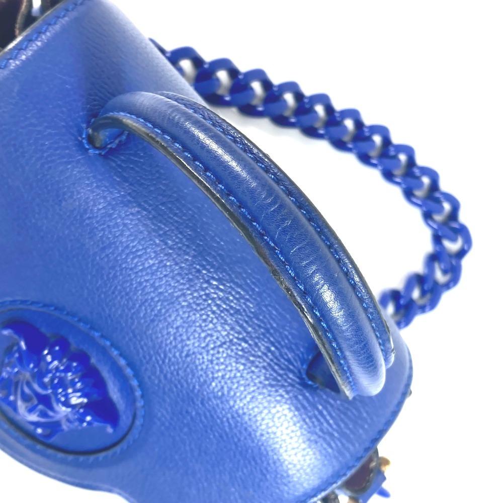 Versace Medusa Logo 2WAY Chain Shoulder Bag Hand Bag Leather Blue