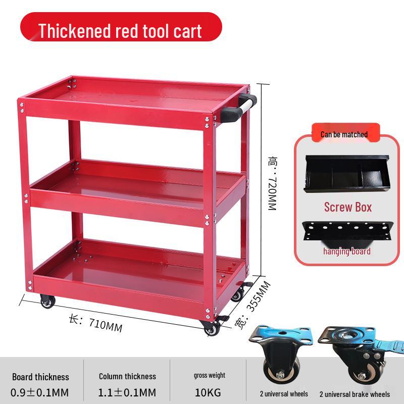 Heavy-Duty Three-Tier Mobile Tool Cart for Auto Repair and Maintenance