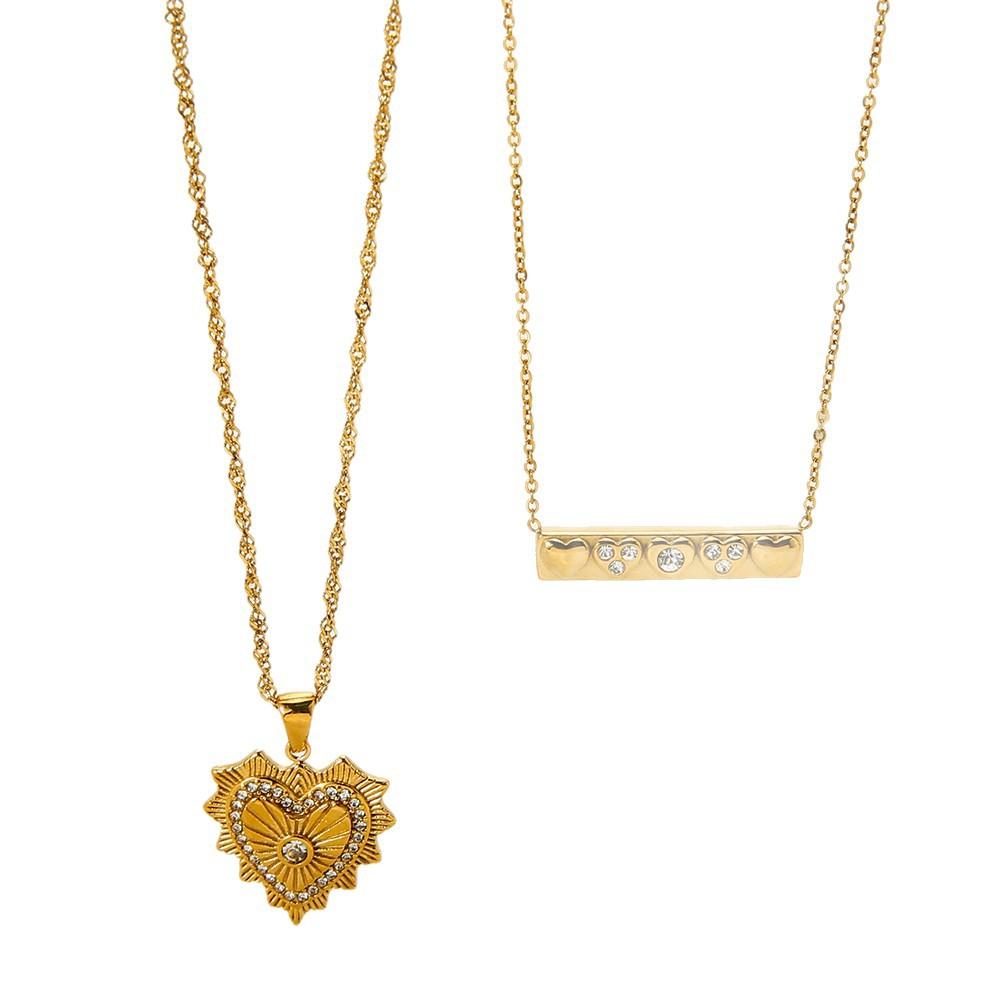 Popular retro stainless steel love zircon necklace geometric splicing design plated with 18K gold jewelry women