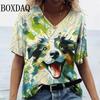 Tie Dye Oil Painting Women's T Shirt Plus Size Summer Short Sleeve Loose Tops Large Size Casual Fashion V-Neck Pullover Tops