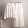 New Fall/Winter Women's Two-Piece Set Polo-Neck Knit Pullover and Wide-Leg Pants