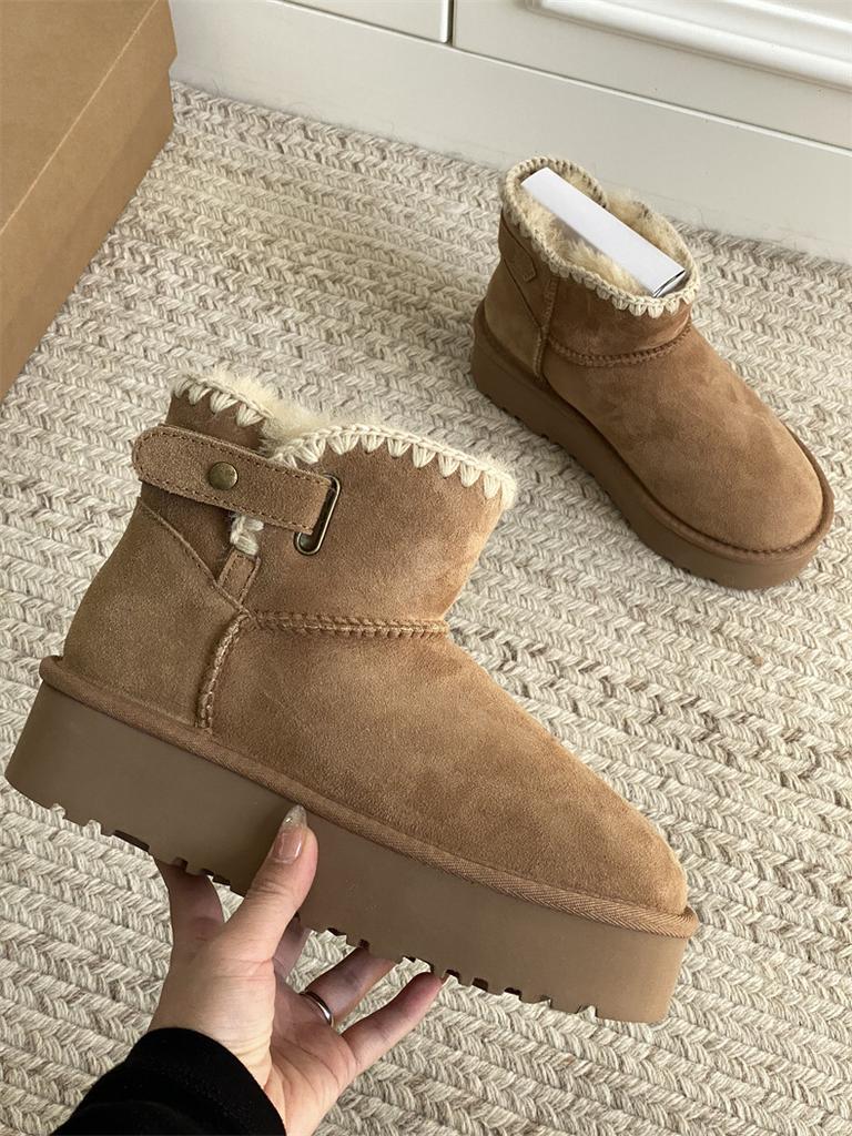 Sangpo snow boots thick-soled winter new sheepskin and fur integrated wool mouth short tube piled and thickened warm women's cotton shoes