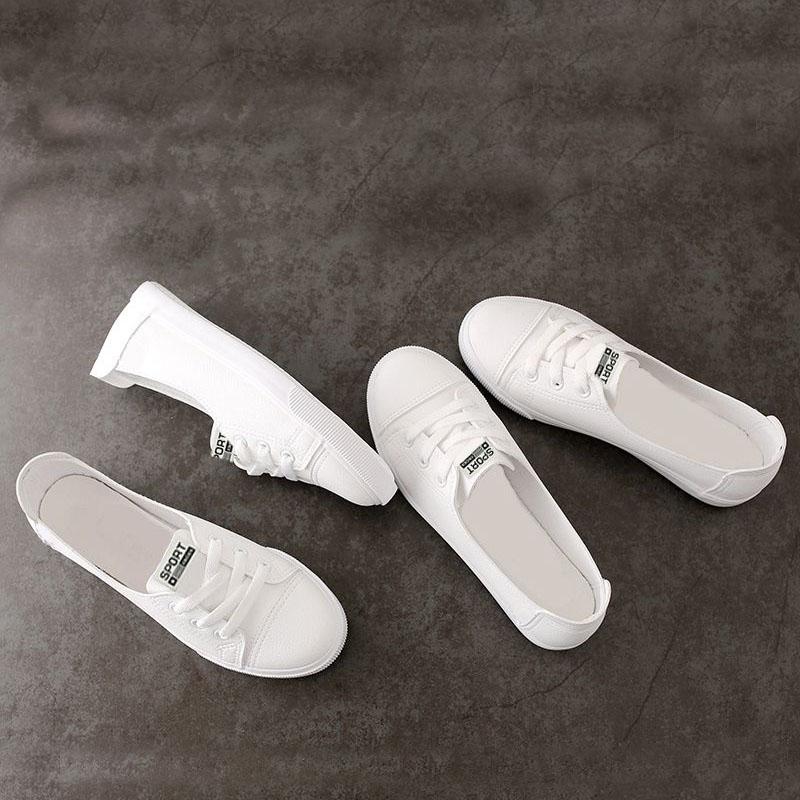 WTEMPO Summer Women's Single Shoes Round Toe Flat Sole White Cross Lace-up Low Heel Flat Shoes Breathable Comfortable Anti-slip Soft Sole Work Shoes