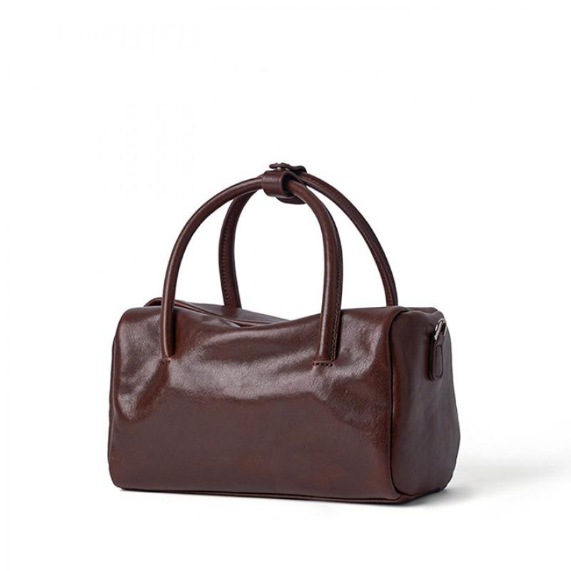Genuine Leather Women's Bag Cross-border Cross-body New Top-layer Crystal Vegetable Tanned Tire Cowhide Portable Same Retro Boston