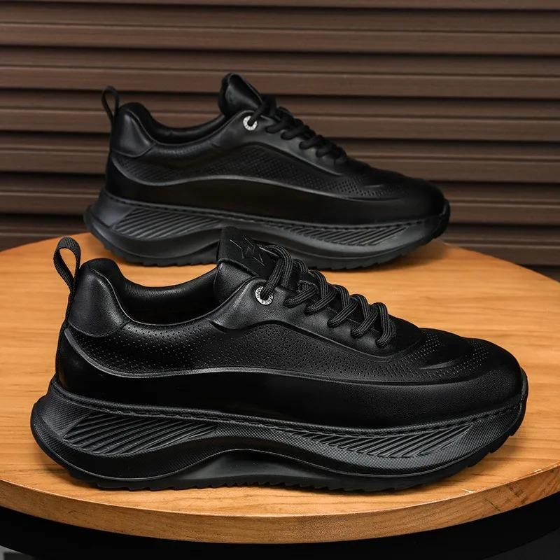 Men'S Leather Casual Shoes, Height Increasing Dad Shoes, Fashionable And Versatile Thick Soled Sports Board Shoes