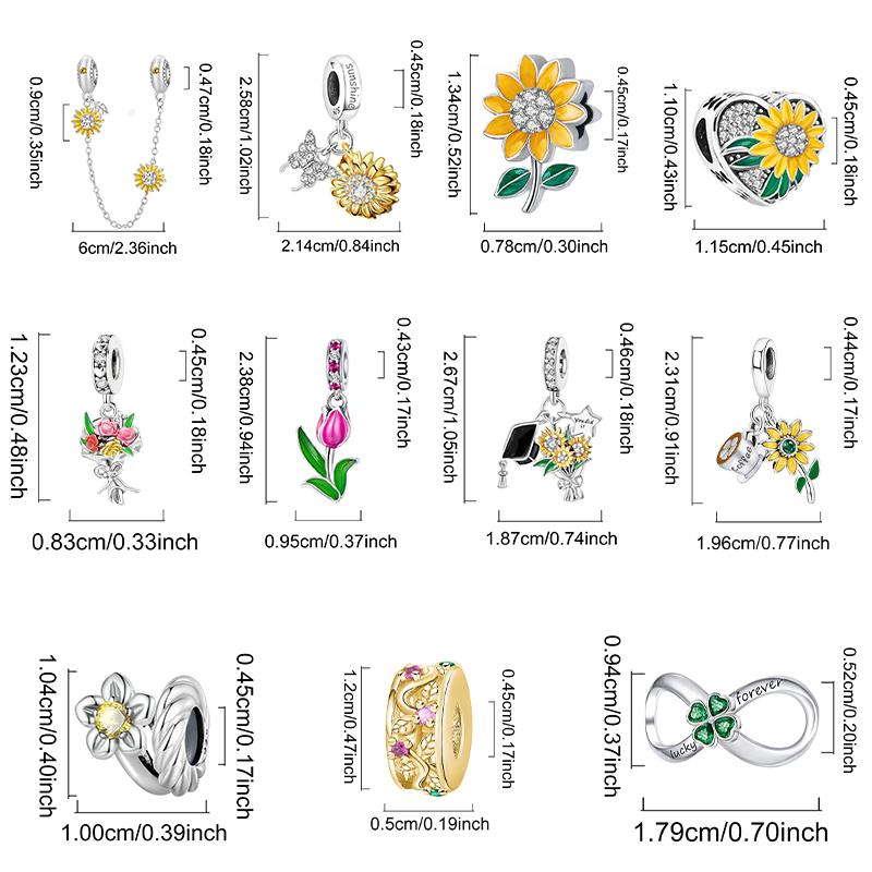 Copper Sunflower Rose Flower Series Charm Bead Fit Original Pan Bracelet Bangle High Quality Diy Jewelry For Womens