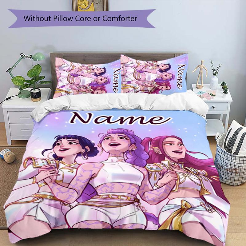 3pcs KPop Demon Hunters6 Cover Set - Personalized Name, HD Printed Bedding with 1 Cover and 2 Pillowcases - Perfect for Home Decor, Easy Care