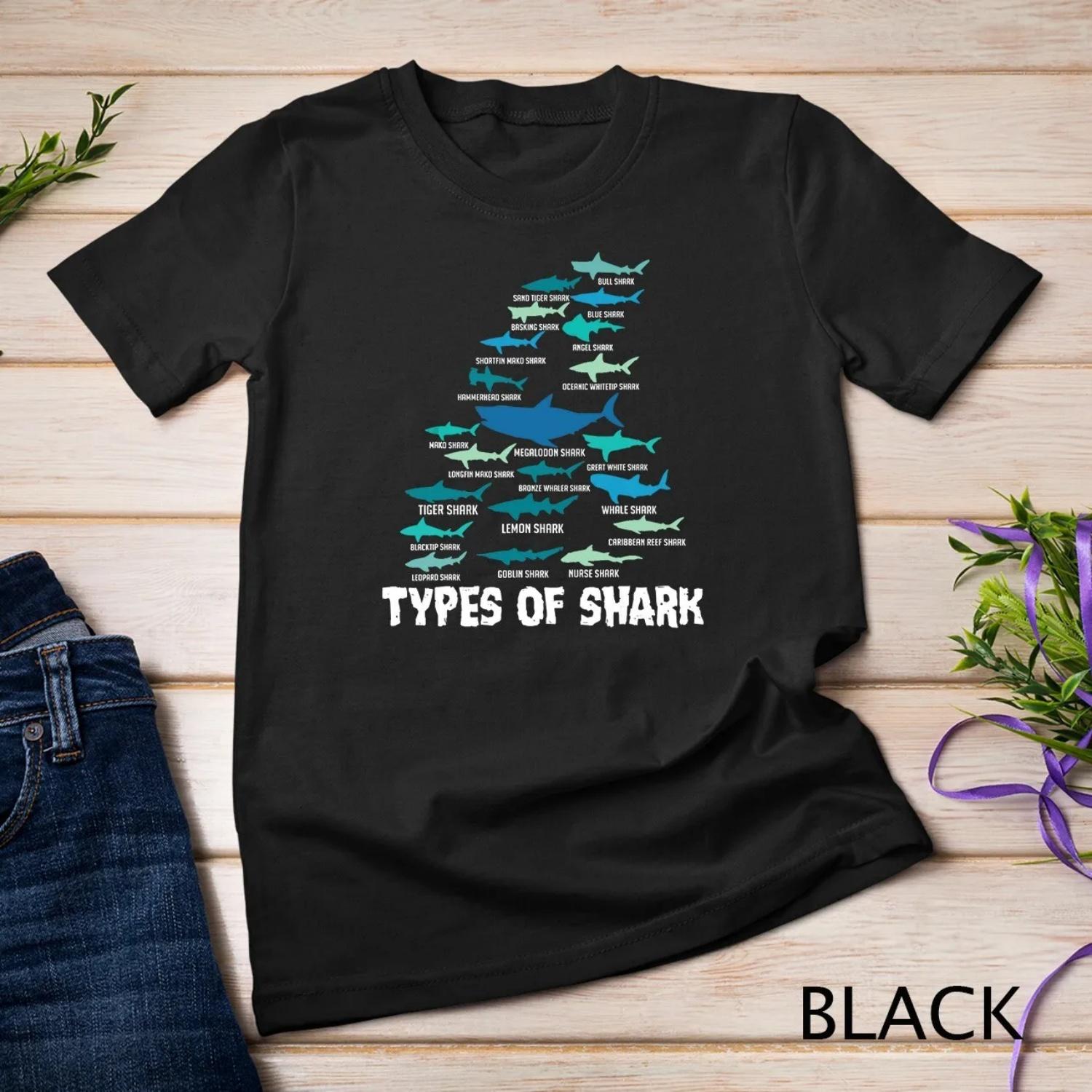 Types of Shark Megalodon Great White Nurse T Shirt S