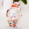 Fashion Geneva Silicone Watch Floral Print Quartz Wristwatch Women