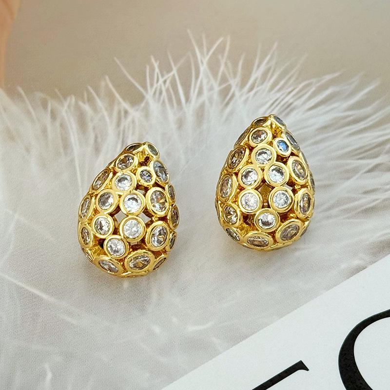 Europäisch-Amerikanische Vintage Hohl Tropfen Zirkon Ohrstecker, Damen s925 Silber Nischen Ohrschmuck