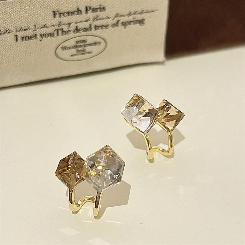 Double-layer glass square square stud earrings fashion light luxury high-end earrings versatile niche design earrings