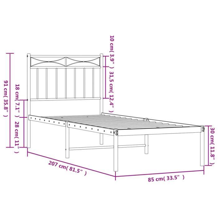 VidaXL Cadre de lit métal avec tête de lit blanc 80x200 cm 373731