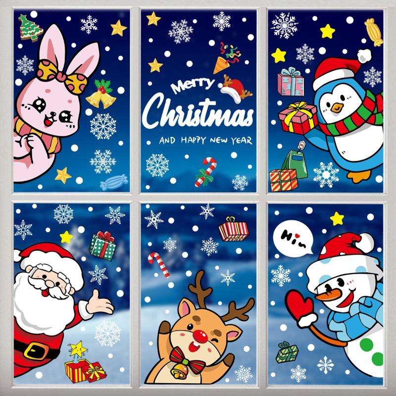 2025 Christmas Decorative Glass Window Stickers Snowman Snowflake Electrostatic Wall Sticker Happy New Year Xmas Decor Decals