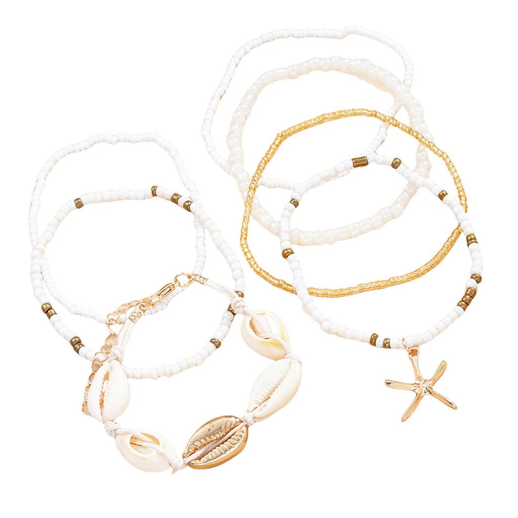 7-Piece Set Of Bohemian Fashion Jewelry Starfish Beaded Anklet Beach Bracelet