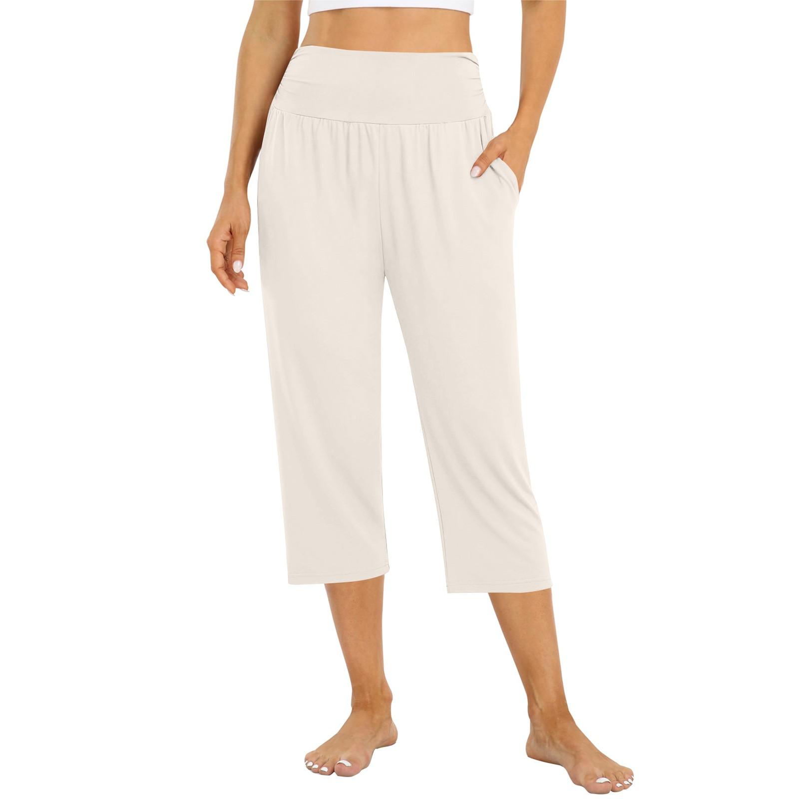 

Женские брюки летние свободные штаны для йоги удобные тренировочные штаны с карманами XL бежевый