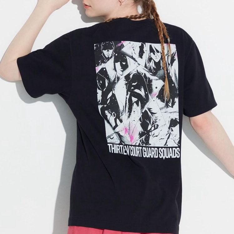 Uniqlo X Bleach Collaboration Letter Anime Print Straight-Cut Short Sleeve T-Shirt Unisex Tops Black 462904-09