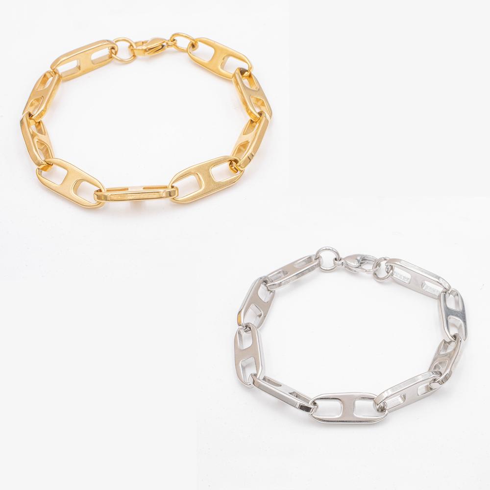 Unisex Chain Bracelet Silver and Gold Color - Simple Stainless Steel Jewelry Link Chain for Men Hypoallergenic Gift