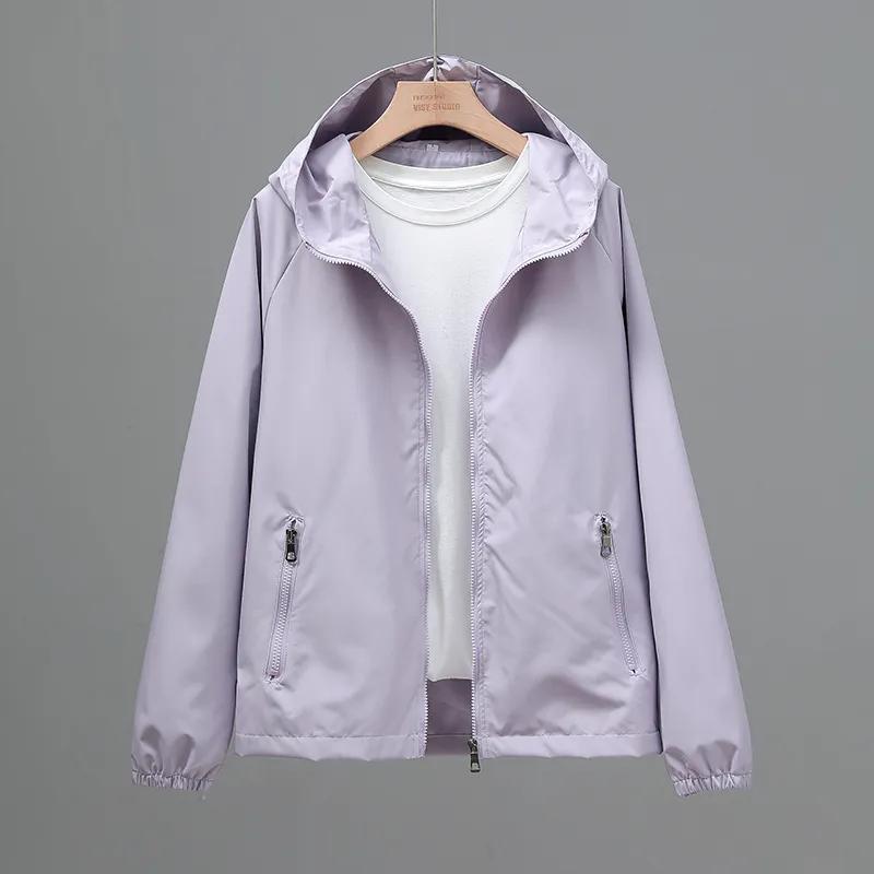 Women's Spring and Summer Solid Color Hooded Zipper Jacket Loose Casual Windbreaker Jacket