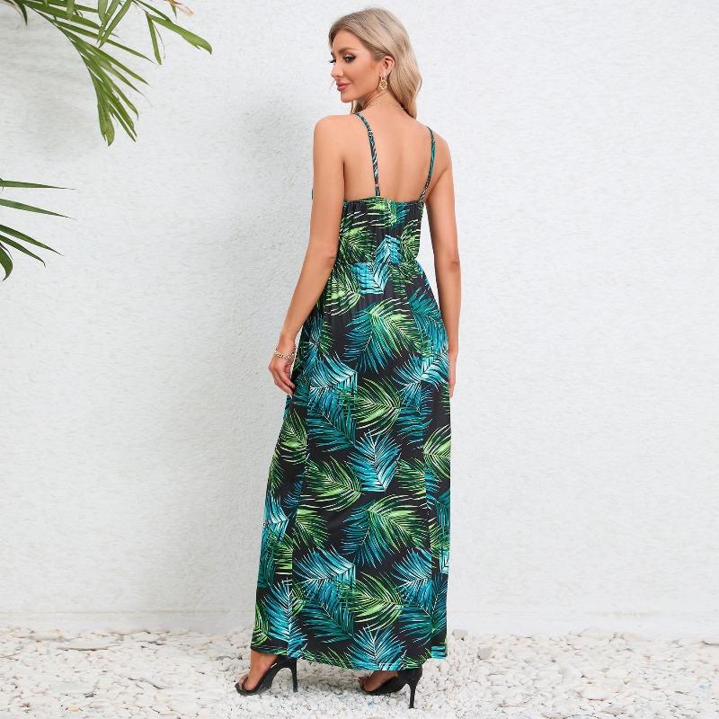 YYFS Dámská móda Léto Jaro Květinový potisk Ležérní šaty bez rukávů s výstřihem do V a vysokým pasem