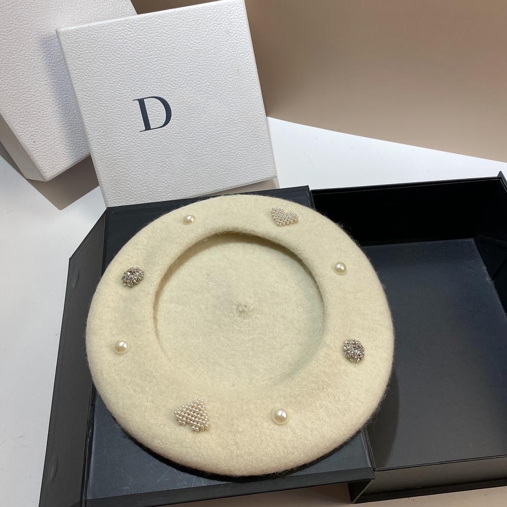 Foreign style sweet rhinestone painter hat autumn and winter versatile age-reducing socialite small fragrance pearl wool beret