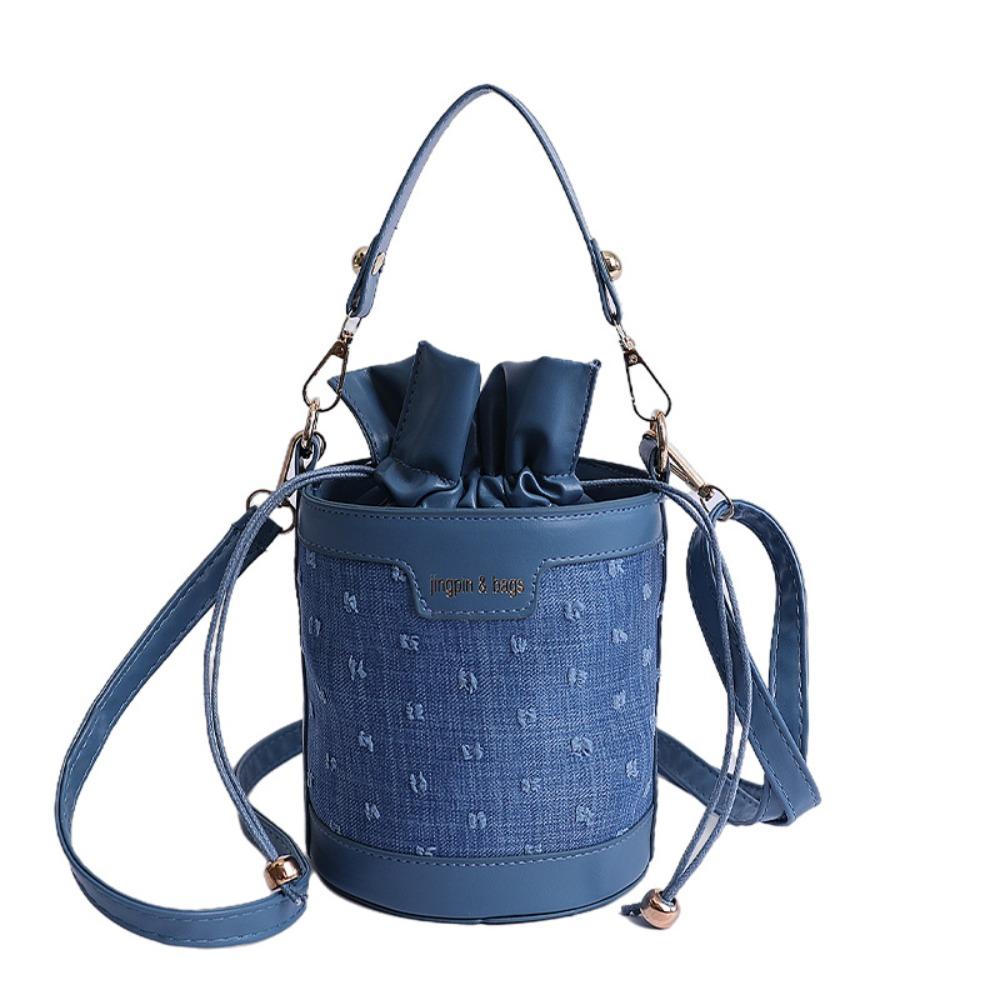 

Цилиндрическая сумка-ведро на шнурке, Сумка-тоут из искусственной кожи, Сумка через плечо, Модная сумка-корзина для овощей, Женская синий