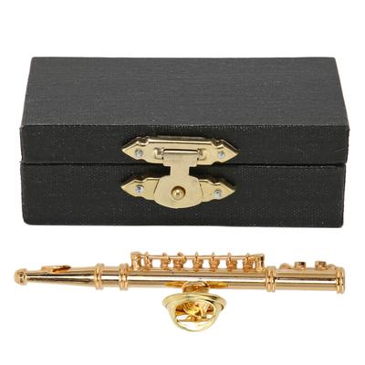 Flute Brooch Pin Fashion Elegant Gold Mini Musical Instrument Brooch with Red Velvet Lined Instrument Case for Gifts