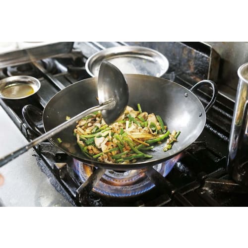 EBM Iron Blue Temper Pressed Chinese Pot with Handle, 39cm