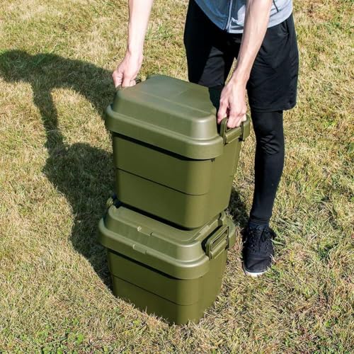 RISU Trunk Cargo Storage Box, 22L, Green, Made In Japan, TC-20S, Set of 2, Stackable, Waterproof, for Outdoor Storage, Camping, GHON100