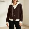 Women Hoodies Long Sleeve Patchwork Casual Hooded Sweatshirts